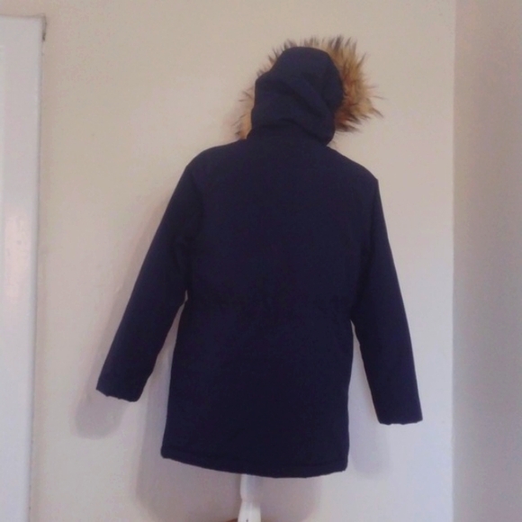 J Crew Factory Navy Faux Fur Trim Winter Parka Size M Like New - Picture 5 of 15